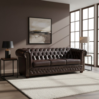 Chesterfield Sofagarnitur Sofa 3+1 Couch Polster Set Sofas Couchen Leder Möbel