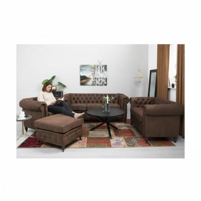 Chesterfield 3+2+1 Sitzer Sofagarnitur + Hocker Couch Sofa Leder Textil Couchen