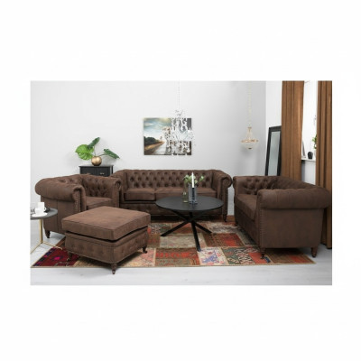 Chesterfield 3+2+1 Sitzer Sofagarnitur + Hocker Couch Sofa Leder Textil Couchen