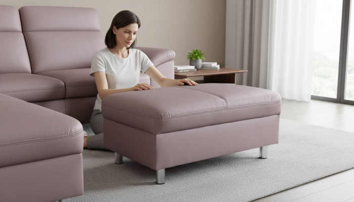 XXL Club Lounge Hocker Pufa Leder Ottoman Designer Textil Fußhocker Design