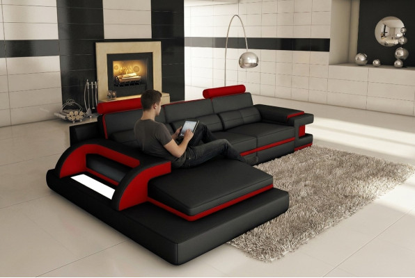 Design Polster Ecke Ledersofa Sofa Couch Sitz Garnitur Wohnlandschaft