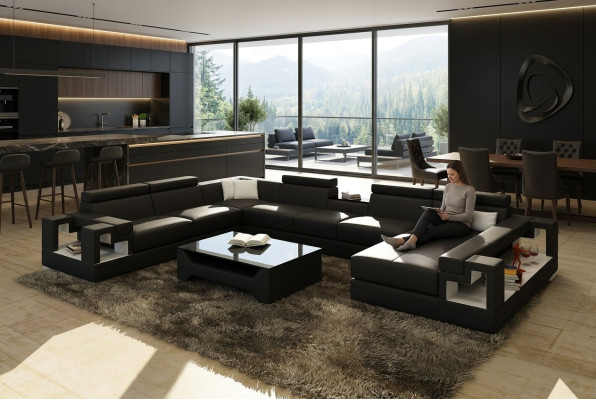 XXL Big Wohnlandschaft Ledersofa Sofa Couch Polster Sofas Garnitur