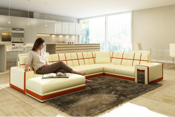 Ledersofa XXL Wohnlandschaft Ecksofa Polster Eck Sitz Couch Garnitur