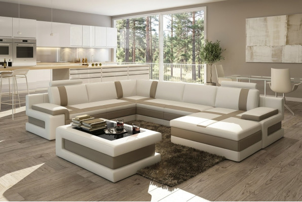 Ledersofa Couch Wohnlandschaft U-Form Design Modern Sofa Eck Sofas