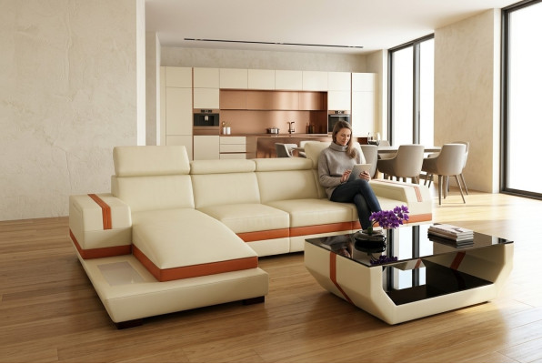 Moderne Design Ecksofa Big Leder Garnitur Eckcouch Wohnzimmer Sitz