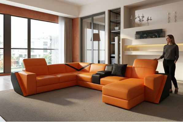 Ledersofa Sofa Couch Polster Wohnlandschaft Designer Ledersofa U Form