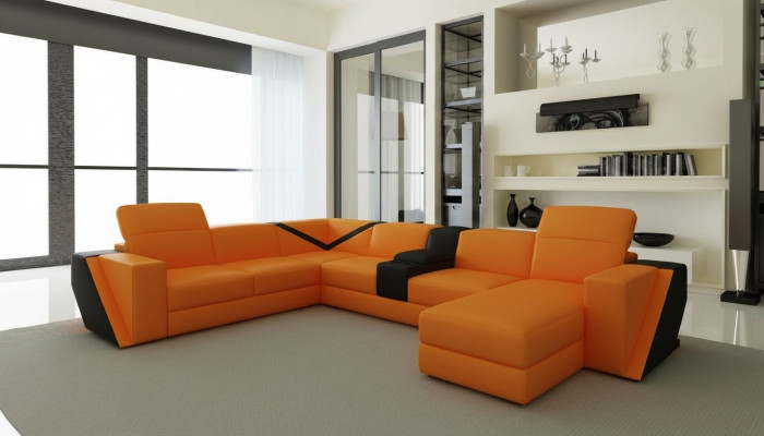 Ledersofa Sofa Couch Polster Wohnlandschaft Designer Ledersofa U Form