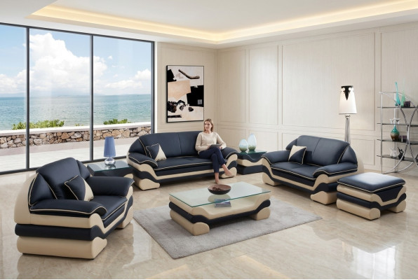 Klassische Couch Polster Sofagarnitur 3+2+1 Komplett Set Leder Sofas