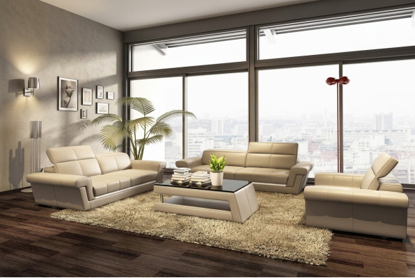 Designer Sofagarnitur Polster Ledersofa Couch Set Kombination 3+2+1