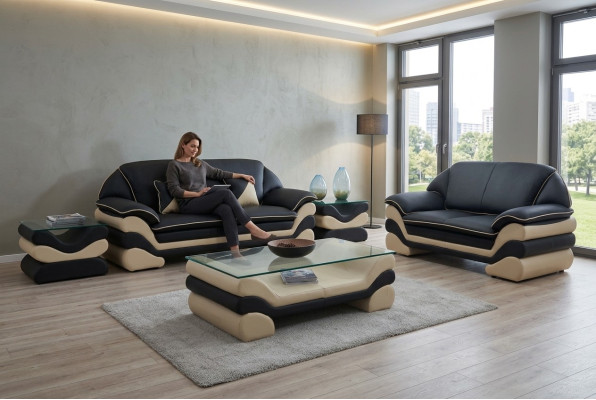 Klassischer Luxus Designer Couchtisch Sofa Wohnzimmer Tisch Leder
