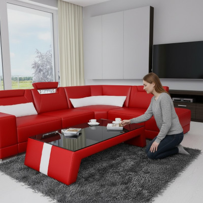 Moderner Wohnzimmer Couchtisch Tisch Beistell Glas Polster Leder Tische