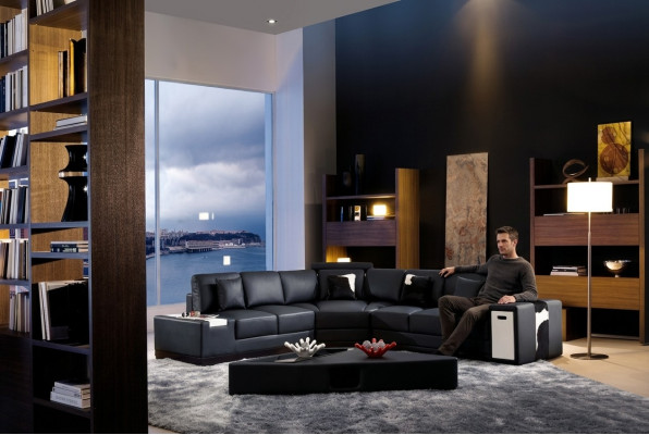 Designer Ecksofa Polster Wohnlandschaft Leder Couch Sofas Sofa XXL