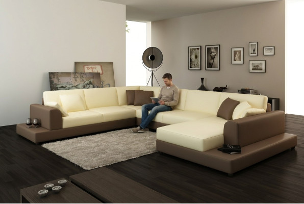 Wohnlandschaft Wohnzimmer Ecksofa Leder Sofa Couch Polster Sitz