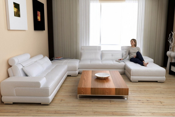 Moderne Design Polster Wohnlandschaft Ledersofa Sofa Couch Sitz