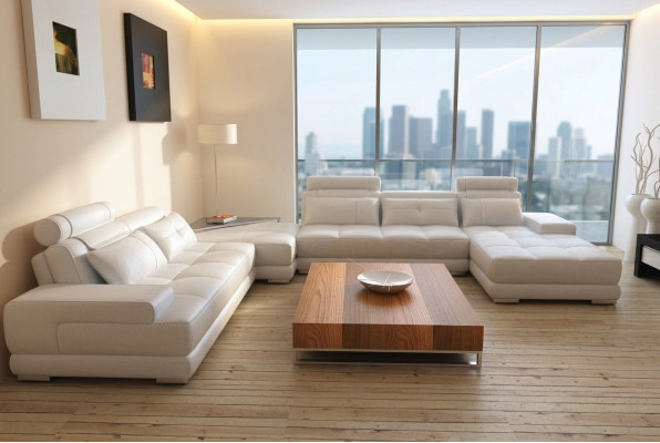Moderne Design Polster Wohnlandschaft Ledersofa Sofa Couch Sitz