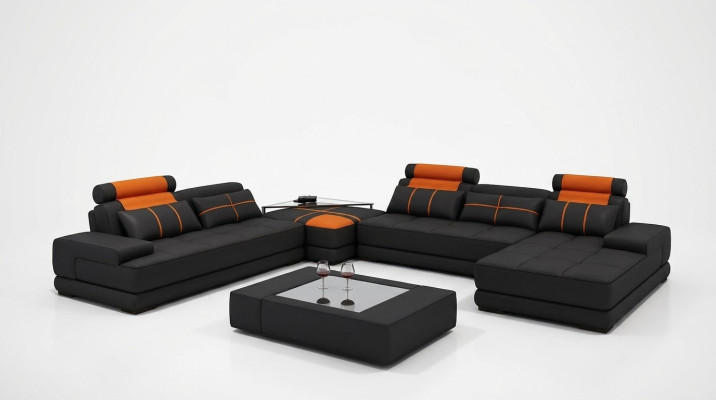 Designer Polster Ledersofa Couch U-Form Modern Sofa Wohnlandschaft