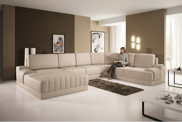 Designer Polster Ledersofa Couch U-Form Modern Wohnlandschaft UForm