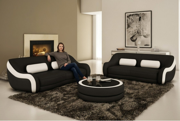 Sofagarnitur Sitz Leder Design XXL Polster Couch Set Garnitur 3+2 Sitzer