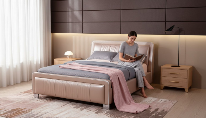 Designer Doppelbett Bett Betten Schlafzimmer Leder Hotel Luxus Polster