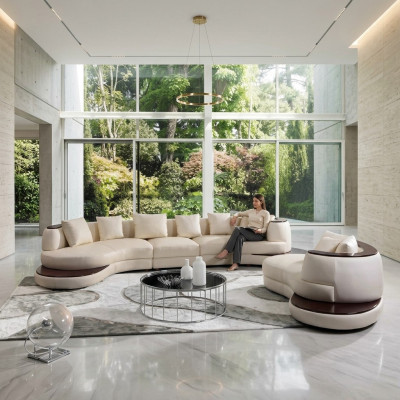 Moderne Sofagarnitur Ecksofa Leder Sofa Couch Polster Rund Insel