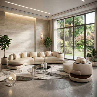 Moderne Sofagarnitur Ecksofa Leder Sofa Couch Polster Rund Insel