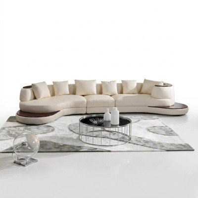 Moderne Sofagarnitur Ecksofa Leder Sofa Couch Polster Rund Insel