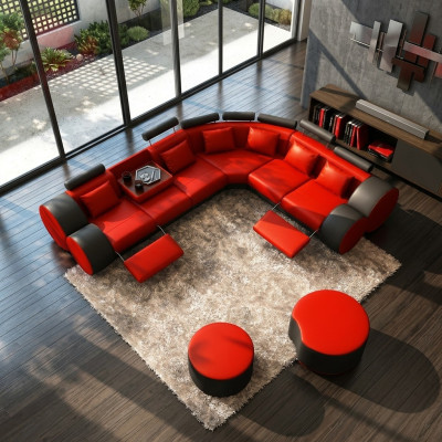 XXL Multifunktions Ledercouch Couch Big Sofa Polster Ecksofa Dekor Moderne