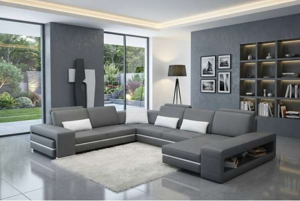 Ledersofa Couch Wohnlandschaft U-Form Design Modern Sofa Eck Dekor Sofas