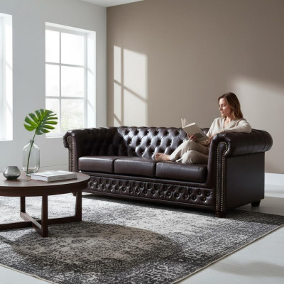 Modernes dreisitziges Kunstleder Sofa gemütlich elegant Chesterfield