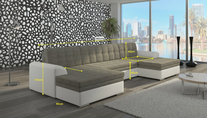 Modern Design Ecksofa Vento Bettfunktion Couch Leder Polster Textil Sofas