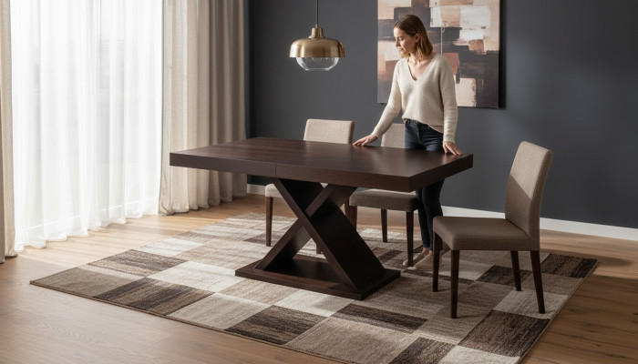 Ausziehbarer Design Holztisch Tisch Ess Wohnzimmer Holz Dekor Tische Massiv