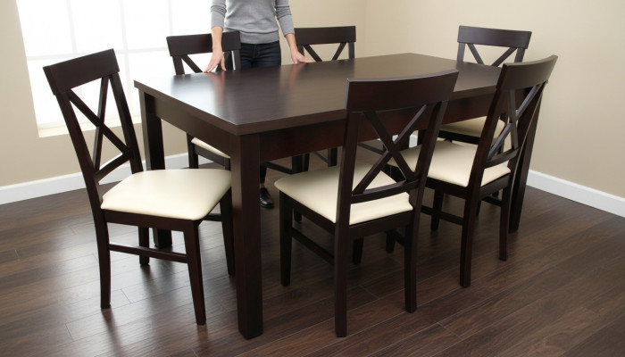 Designer Esstisch Esszimmer + 6 Stühlen Gruppe Stuhl Tische Holz Tisch