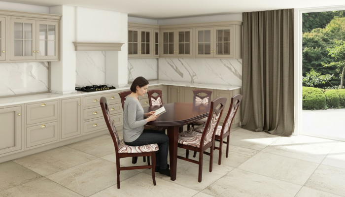Klassische Esszimmer Garnitur Holztisch mit 6 Stühlen Stuhl Design