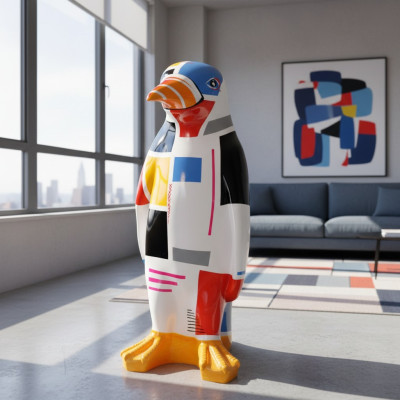 XXL Designer Figur Handarbeit Bemalt Figuren Skulptur Statue Skulpturen Pinguin
