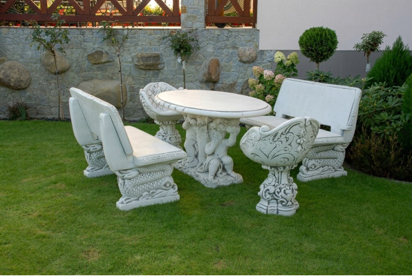 Bank Garten Design Antik Stil Stein Terrasen Möbel Bänke Außen