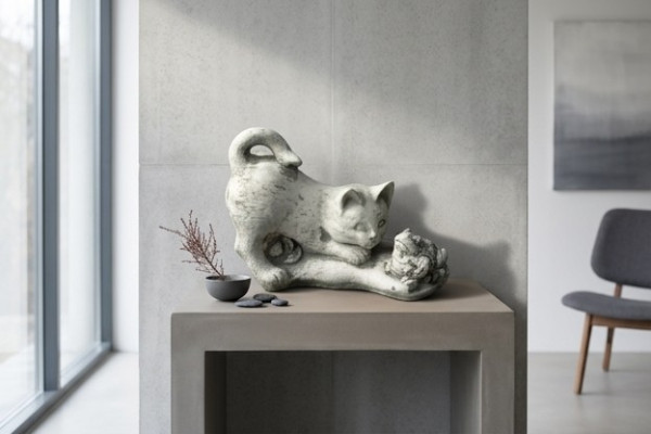 Garten Dekoration Katze Statue Skulptur Figuren Weiß Skulpturen Design