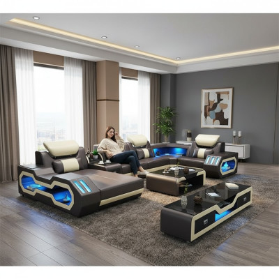 Wohnlandschaft Designer Couch Sofa Beleuchtet USB Station Ecksofa