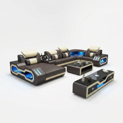 Wohnlandschaft Designer Couch Sofa Beleuchtet USB Station Ecksofa