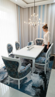 Esstisch designer Sitz Lehnstühle Stuhl Garnitur Tisch + 6 Stühle Set