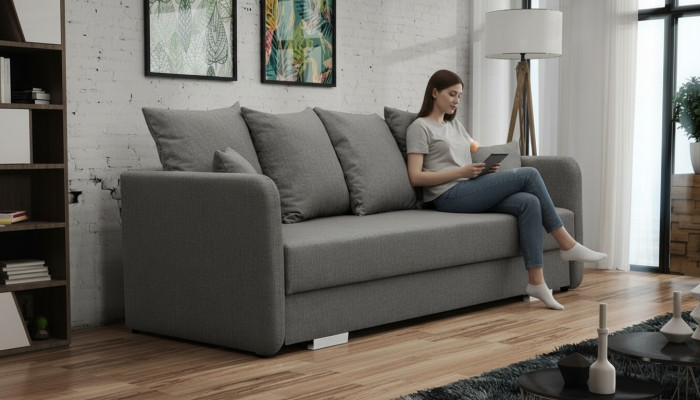 Schlafsofa Stoff 3 Sitz Sofa Couch Textil Polster Neu Garnitur Bettfunktion
