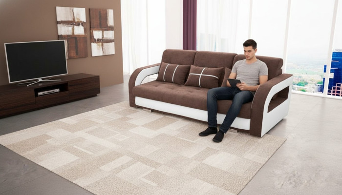Sofa Couch Polster Sofas Couchen Schlafsofa Bettfunktion 3 Sitzer + Hocker Neu