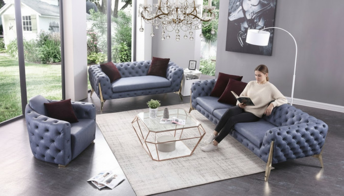 Luxus Hochwertige Sofa Couch Polster Sitz 3+2+1 Garnitur Chesterfield Garnituren