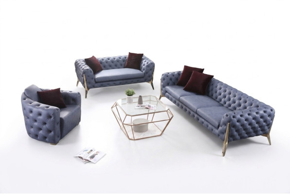 Luxus Hochwertige Sofa Couch Polster Sitz 3+2+1 Garnitur Chesterfield Garnituren
