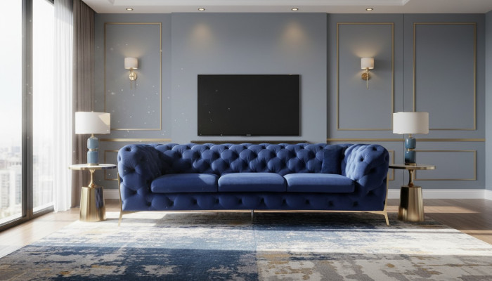 Luxus Textil Stoff Sofa Couch Polster Sitz 3+2 Garnitur Chesterfield Garnituren