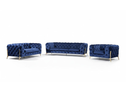 Luxus Textil Stoff Sofa Couch Polster Sitz 3+1 Garnitur Chesterfield Garnituren