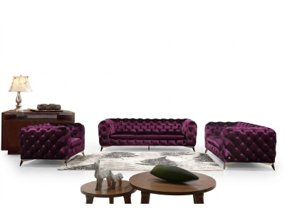 Luxus Textil Stoff Sofa Couch Polster Sitz 3+1 Garnitur Chesterfield Garnituren