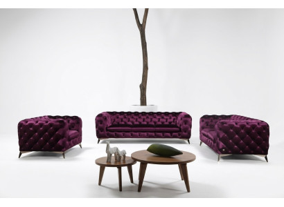 Luxus Hochwertige Sofa Couch Polster Sitz 3+2+1 Garnitur Chesterfield Lila Neu