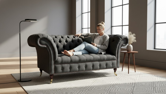 Chesterfield Textil  Sofa 2 Sitzer Luxus Sofa Polster Sofas Design Stoffsofas