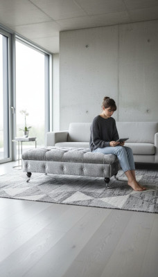 Chesterfield Textil  Hocker XXL Big Fußhocker Polster Sofas Bank Luxus Stoff