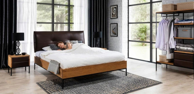 3 tlg. Komplett Set Holz Schlafzimmer Loft Stil Design Bett Kommode Schrank Neu